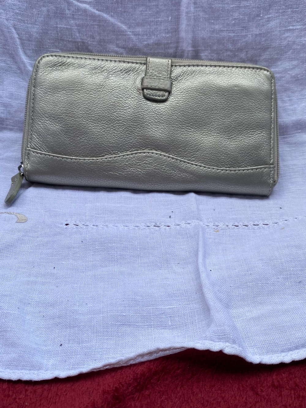 Tignanello Silver Zip-Around Leather Wallet with Snap Tab